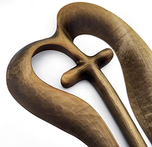 Wooden Hand Cross, Handmade Wood Cross, Heart Design Cross, Wooden Carved Cross Wall Decor, Decorative Crosses for Wall Large and Small (11.81in, brown)