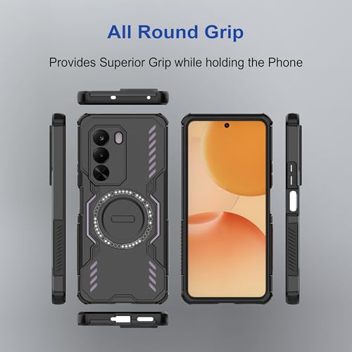 Image of amazon basics Back Case Cover for Realme P4x 5G | Magnetic Case with Built-in Metal Ring | Supports MagSafe Charger, Wallet & Car Mount | Shockproof Hybrid PC + TPU | Black
