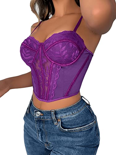 Sweatyrocks Women's Lingerie Floral Lace Underwire Push Up Bra Bustier Bralette Top Underwear Purple M #TOP3