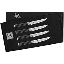 Shun Classic Steak Knife Set, 4 Piece, 4.75" Knives, Handcrafted Japanese Steak Knife Set, VG-MAX Core with Damascus Stainless Steel Cladding, Pakkawood Handle