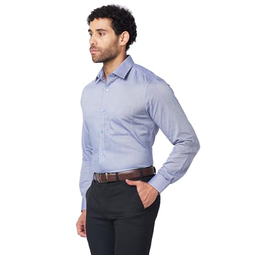 Image of Raymond Men Pure Cotton Slim Fit Structure Pattern Semi Cut Away Collar Formal Shirt