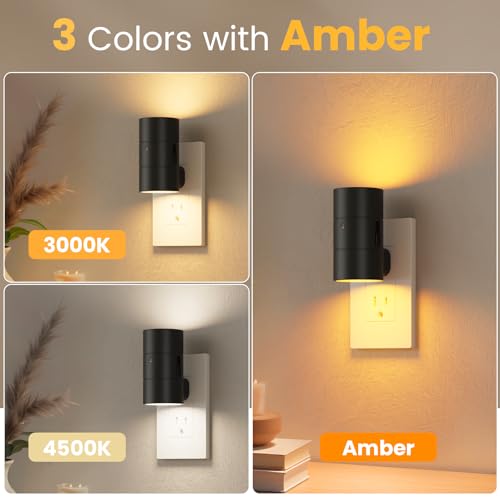 Image of VOLISUN Night Light, Dimmable Led Night Lights Plug into Wall, Amber /3000K /4500K, 0-100LM Adjustable Brightness, Dusk to Dawn Nightlight for Hallway, Bathroom, Bedroom Black 4 Pack
