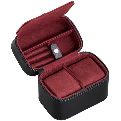ROTHWELL Organizador de almacenamiento de estuche de viaje para 2 relojes para 2 relojes | Protección portátil resistente con cremallera que se adapta a todos los relojes de pulsera (negro/rojo)