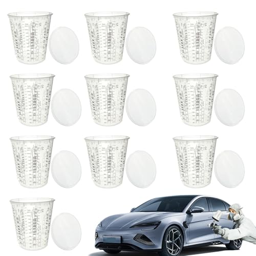 Vaso medidor de color, vaso de mezcla de pintura preciso, 10 vasos medidores transparentes con tapa, para mezclar pintura, pigmentos y resinas epoxi