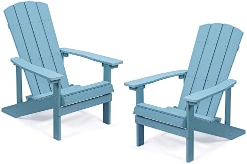 Aok Garden Adirondack Chairs Set of 2, Weather Resistant Hips Plastic Fire Pit Chairs, Modern Poly Adorondic Outside Chairs, 350 LBS Adirondack Chair for Easy Assembly, Blue