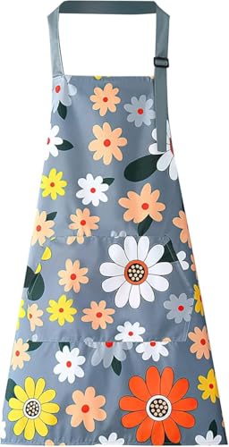 Image of DARSHANAM WORLD Apron for Women with Pockets | Adjustable Waterproof Floral Chef Aprons for Kitchen | Fully washable with large front pocket |Apron for Restaurant | Home | Kitchen | Hotel