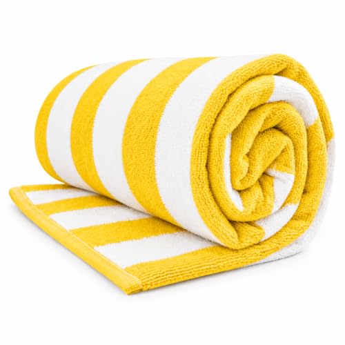 Image of TowelWala Extra Large Cotton Pool & Bath Towel | 180x90 cm | 450 GSM Cotton | Quick Drying & Highly Absorbent | Striped Design for Adults | TW PT YLW Pack 2