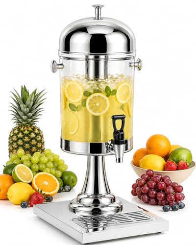 2.2 Gallon Beverage Dispenser with Ice Core & Stand – Stainless Steel Drink Dispenser with Spigot & Drip Tray for Parties, Juice, Lemonade, Catering & Events