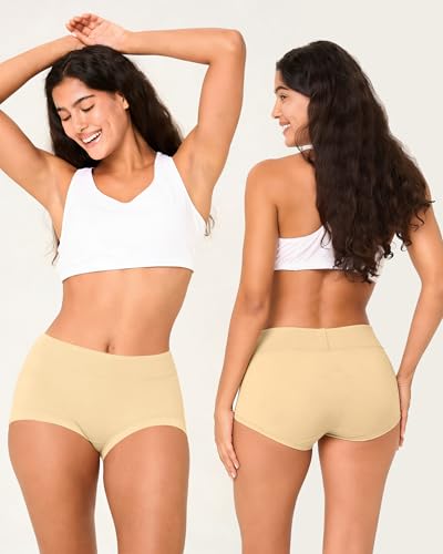 Image of BAMBOO COOL Womens Boy Shorts Underwear Full Coverage High Waist Boxer Briefs Panties for Women 5 Pack