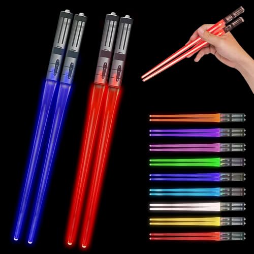Hojalis 9 Farbe Leuchtende Essstäbchen 2 Pcs Lightsaber Chopsticks Lichtschwert Essstäbchen LED Essstäbchen Leuchtende Lichtschwert Chopstick für Küchen Dinnerparty Sushi Besteck Spülmaschinenfest