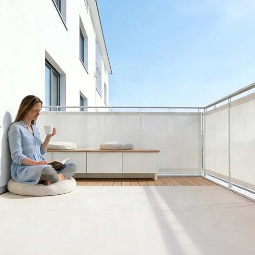 Cache balcon 160 x 250 cm blanc avec oeillets et serre-câbles pour terrasse - 4