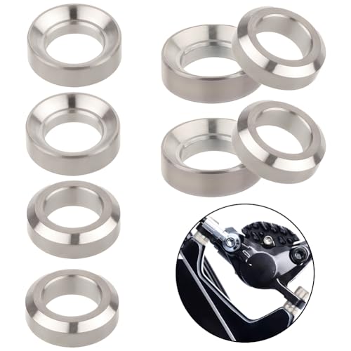 Kigauru 4 Pairs Bicycle Brake Screw Washer Spacer, Titanium Alloy TC4 M6 Disc Brake Bolts Spacer Bike Concave Convex Washers Rings for Mountain Bike Disc Brake Fixing Screw Accessories