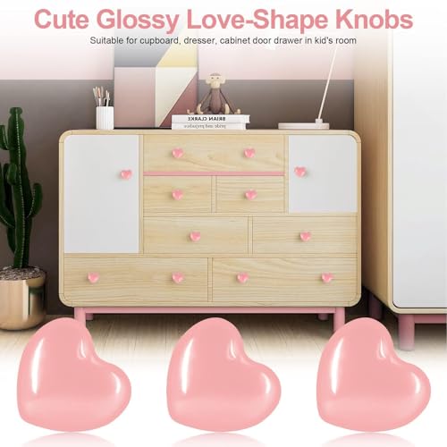 ShipeeKin 6X Cute Glossy Ceramic Knobs Pink Love Heart Shape Lovely Door Pull Knob Cabinet Closet Ceramic Drawer Cupboard Kitchen Dresser Kids Child Bedroom Pulls Wardrobe Handles - Image 3