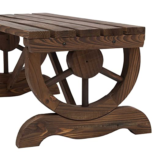 Outsunny US84B-4100131 2-Person Wooden Garden Bench, Outdoor Wagon Wheel Porch Bench thumb #7