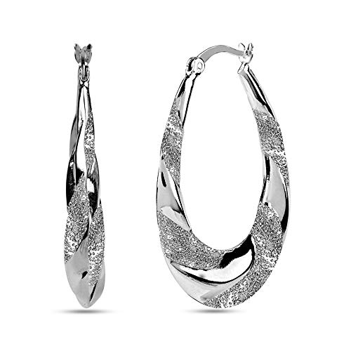 Lecalla Sterling Silver Jewelry Matte-Finish Oval Hoop Earring For Women #TOP2