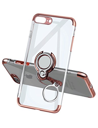 iPhone 7 Plus Case 8 Plus Case,Meetree Phone Cover Clear Slim Ultra Thin Case 360 Rotating Ring Grip Holder Stand Magnetic for Car Mount Shock Absorption Bumper Case for iPhone 7 Plus 8 Plus-Rose Gold