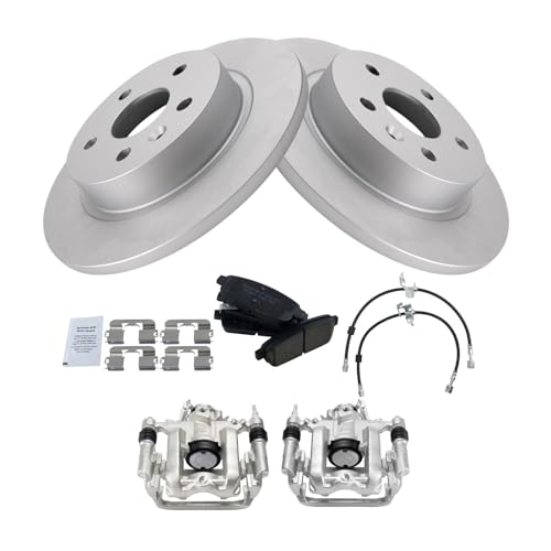 Image of TRQ Rear Brake Pad and Rotor Set Ceramic Coated Rotors Calipers Compatible with 2011-2015 Chevrolet Cruze 2016 Cruze Limited