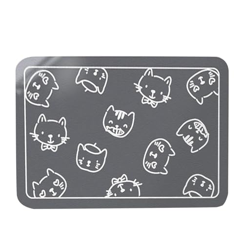 2026 Teppich Katzen-Futtermatte für Haustiere, saugfähiger Kieselgur-Teppich für mit stilvollem Katzenkopf-Design (Grey, 40x30cm)