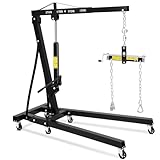 2 Ton Hydraulic Engine Hoist with Lever - 4400LB Folding Shop Crane with 6 Swivel Casters & Telescoping Boom, Foldable Cherry Picker Lift for Car/Truck Engines, Garage and Workshop Use, Black