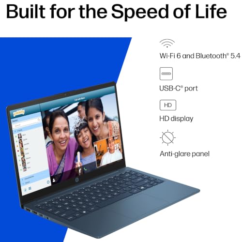 Image of HP Ultra Light Laptop for Students, 2026 Edition AI PC, 1 Year Office 365, Intel Processor, 4GB RAM, 128GB UFS, Long Battery Life, Webcam, WiFi 6, Windows 11 Home S, River Blue