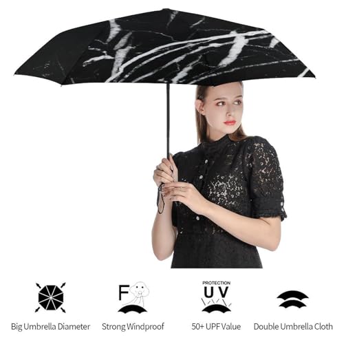 Parapluie pliable en marbre noir chic et résistant aux tempêtes - 4