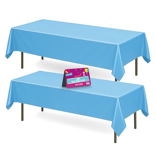 SOL 2pk Long Blue Table Cloths Party Party 274x137cm Disposable Plastic Cover. Heavy Duty Spill Protection: Opaque Design for Boys Birthdays Christening Communion Gender Reveals Weddings & Events.