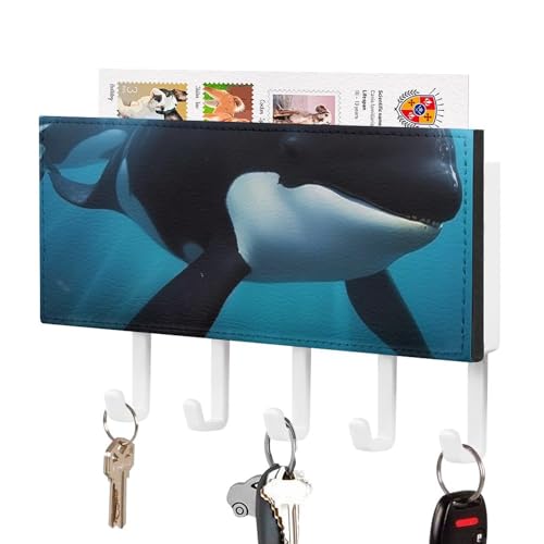 BVKWNTSA Selbstklebender Schlüsselhalter Orca-Motiv mit 5 Haken
