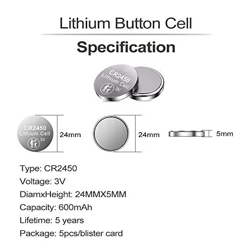 image for PGSONIC 20 Pack CR2450 3V Lithium Coin Battery, 5 Count (Pack of 4)