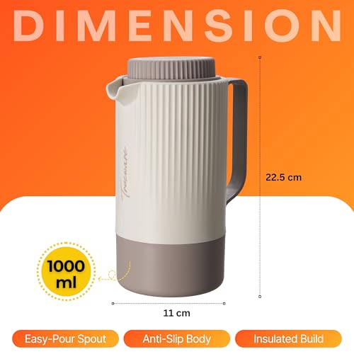 Image of Trueware Amaze ISI Certified Inner Steel Thermoware 1000 ML Hot & Cold Flask Jug, BPA Free, Leak Proof, Ideal for Tea, Coffee, Water, Hot and Cold Beverages