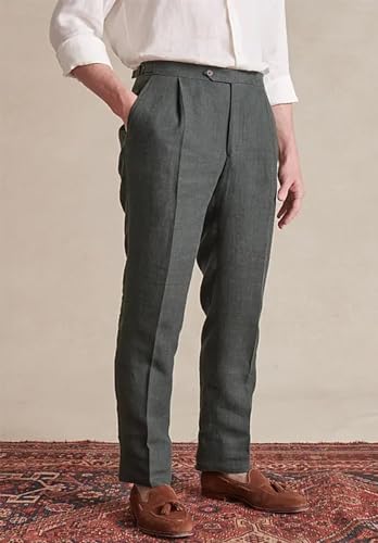 Men's Casual Linen Suit Pants Loose Straight-Legs Summer Lightweight Beach Long Trousers3