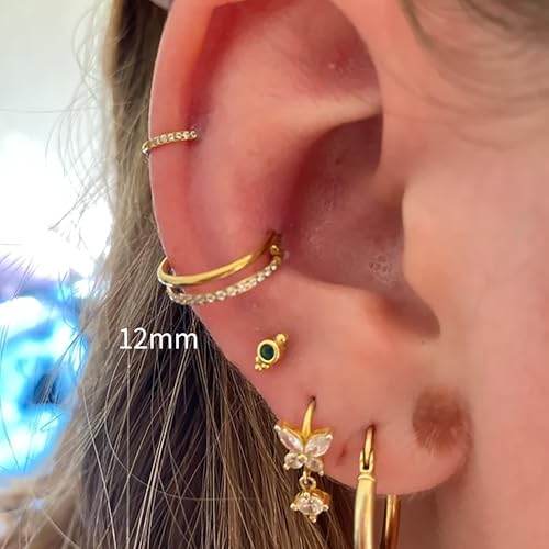 FINE4U Cartilage Earring Hoop for Conch Helix 16G 8mm 10mm 12mm, ASTM F136 Titanium Piercing jewelry for Women & Men, Body Implant Grade Nose Rings, Hypoallergenic Hinged Clicker3