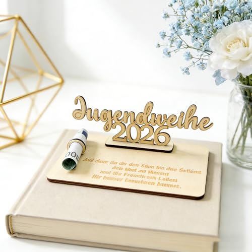 Jugendweihe Geschenke Mädchen & Junge 2026 - Holz Geldgeschenke Aufsteller, Grußkarte Alternative. Schönes Geschenk Jugendweihe, Geldgeschenk Idee für Teenager zur Feier