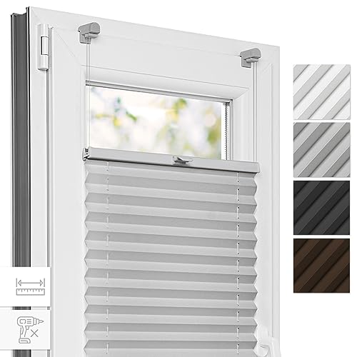 Estika Plissee, Bruchfeste Klemmhalter - Hellgrau - 30 cm x 150 cm - Plissee ohne Bohren, Plissee Klemmfix, Rollos für Fenster ohne Bohren, Jalousien Fenster für innen, Raffrollo
