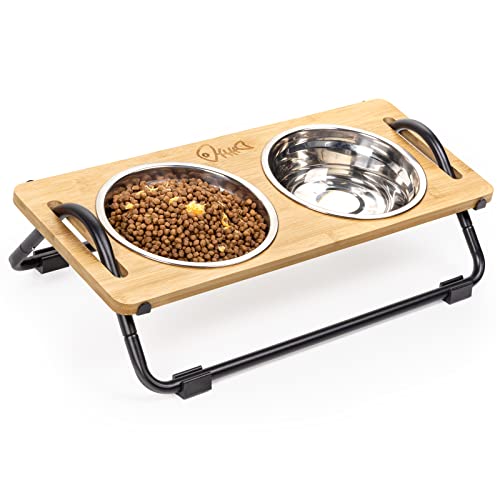 Elevated Cat Bowls - Realyoo Raised Cat Food Bowls Stand, Cat Bowls For Food And Water, Small Dog Tilted Feeding Bowl With Stainless Steel Bowls Bamboo Pet Feeder For Cat #TOP5
