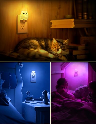 Image of DORESshop Owl Night Lights Plug Into Wall [2 Pack], Cute Night Light for Kids, 8-Color LED Night Light, Nightlight with Dusk to Dawn Sensor for Kids Room, Bathroom, Bedroom Decor, Children Gift