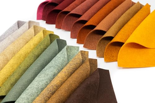 21-Pack Fall Colors Collection, Merino Wool Blend Felt Sheets, 9x12 Inches, Autumn Shades for Crafting and Sewing