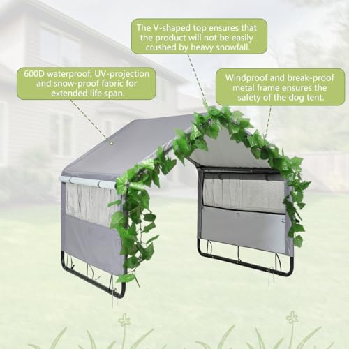 Hundehütte Outdoor für Kleine bis Große Hund, 120x120x100 cm, Wasserdicht Hundezelt für Kleintiere, Hühner, Katzen, Welpen, Hundehütte mit Mesh-Fenstern, Farbe in Grau