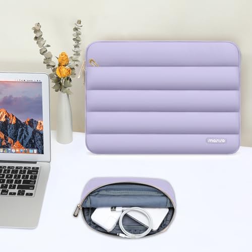 Image of MOSISO 13-14 inch Laptop Case, 13.3 inch Puffy Laptop Sleeve Compatible with MacBook Air 13 13.6 M3 M2 M1 /Pro 13 /Pro 14, HP, Dell, ASUS, Lenovo, Polyester Horizontal Bag with Small Case, Purple
