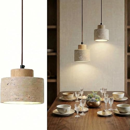 Suspension Luminaire en Pierre Travertin Naturel – Lustre Moderne LED Ajustable pour Salle à Manger, Cuisine, Salon | Design Unique, Éclairage Chaud 3000K,...