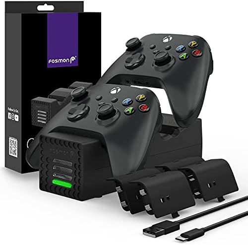 Fosmon Quad PRO 2 Controller Charger Compatible with Xbox Series X/S Controllers (Not for Xbox One / 360 / Elite 2) Controllers, Dual Dock Charging Station with 4 Rechargeable Battery Packs - Black