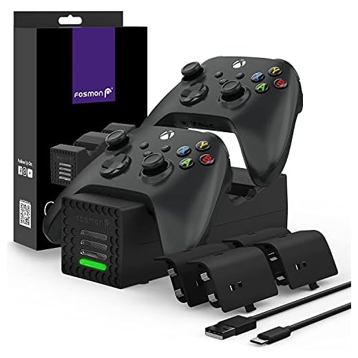 Fosmon Quad PRO 2 Controller Charger Compatible with Xbox Series X/S Controllers (Not for Xbox One / 360 / Elite 2) Controllers, Dual Dock Charging Station with 4 Rechargeable Battery Packs - Black