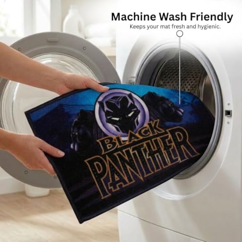 Image of Athom Living Premium Anti Slip Printed Kids Bathmat, Durable Nylon Fabric, Soft Texture, Easy to Clean, Stylish Home Decor Mat for Doorway & Kids Room, 37x57 cm, Multicolor (MarvelBlack Panther)
