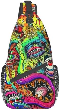 Psychedelic Drawing Crossbody Bag for Men Women- Cool Trippy Chest Bag Sling Bag Fashion Casual Backpack Hiking Daypack Travel Shoulder Bags Outdoor