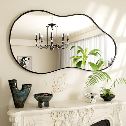 Snowdool Espejo de Pared Irregular, Espejo Moderno asimétrico para Pared, 50 x 90 cm, Marco de Nube único, Decorativo para tocador, Dormitorio, Sala de Estar, baño y Pasillo