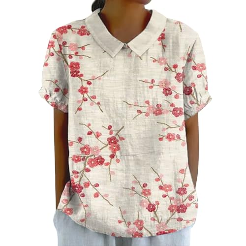 Genérico Camisa Manga Corta de Mujer Cuello Redondo Básica Blusas Elegante T-Shirt de Camiseta de Trabajo Deportiva Tops Verano Informal Holgada Camisas Originales Suave Shirt Talla Grande tee