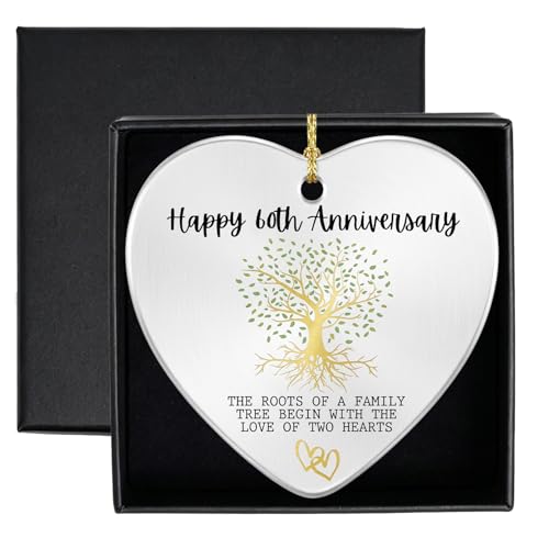 Image of Happy 60th Wedding for Couple, Ceramics Wedding Gifts for Married Couple Home Decoration With Gift Box Anniversary for Wife Husband Hanging Heart Plaque for Mr and Mrs