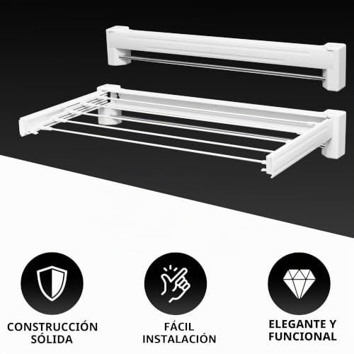 Miniatura 5 de Vonia Tendedero Plegable - Tendedero De Pared Blanco, 70 X 37 Cm