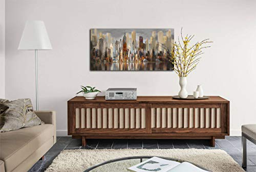 Wall Decorations For Living Room Framed Wall Art Large Cityscape New York Wall Decor Canvas Prints Abstract Brown City Theme Paintings Modern Canvas Wall Art For Living Room Bedroom Big Size 24X48 #TOP3