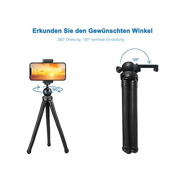 Handy Stativ Flexibel für Smartphone mit Bluetooth Fernbedienung, 360° Rotation Mini Stativ Tripod Flexibles für Phone… – Bild 6