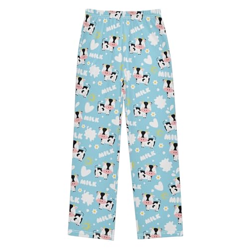 Milk Cow Love Boys Long Pants Soft Trousers Elastic Waist Kids Lounge Bottoms with Pockets S-XL